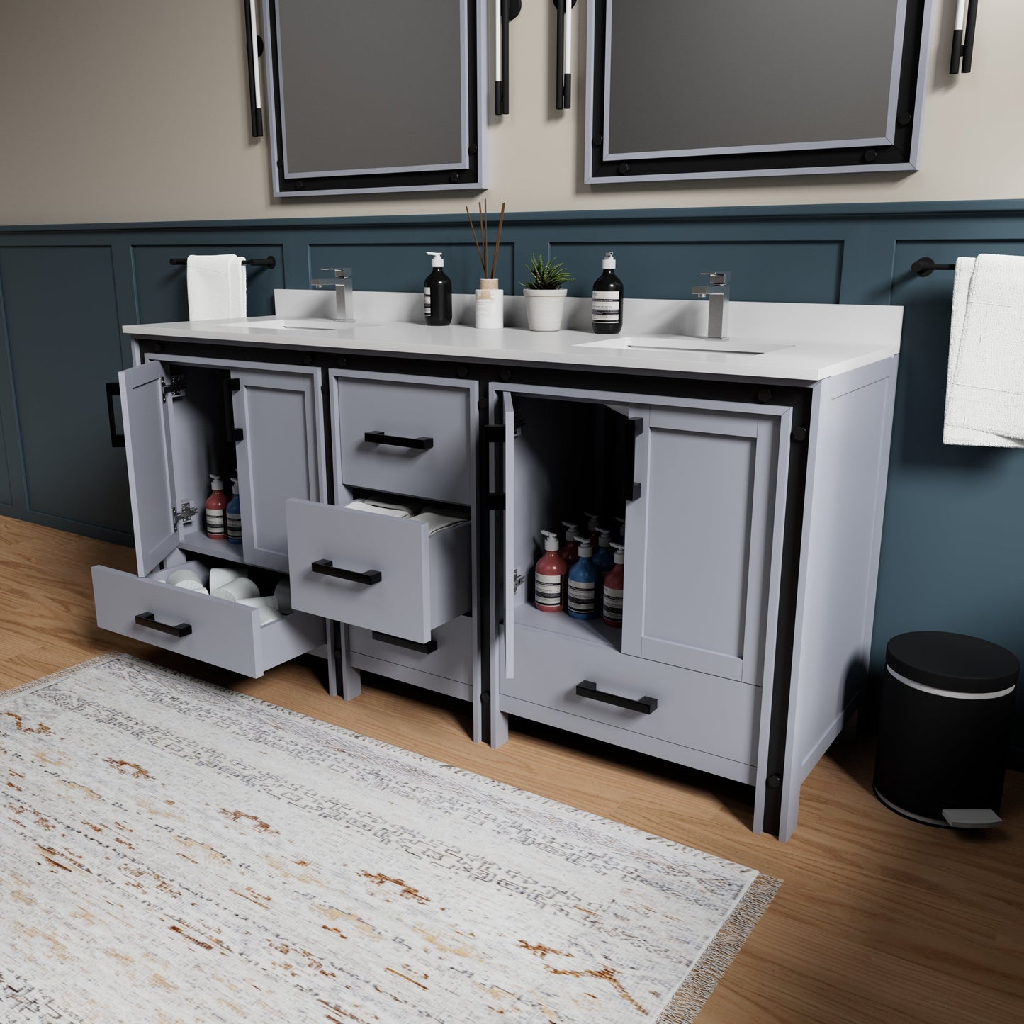 Ziva 72 in W x 22 in D Dark Grey Double Bath Vanity