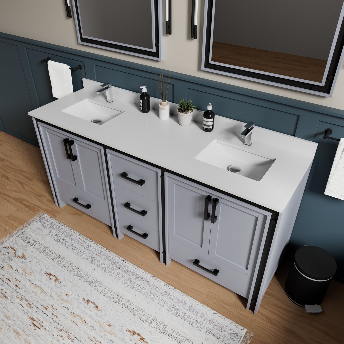 Ziva 72 in W x 22 in D Dark Grey Double Bath Vanity