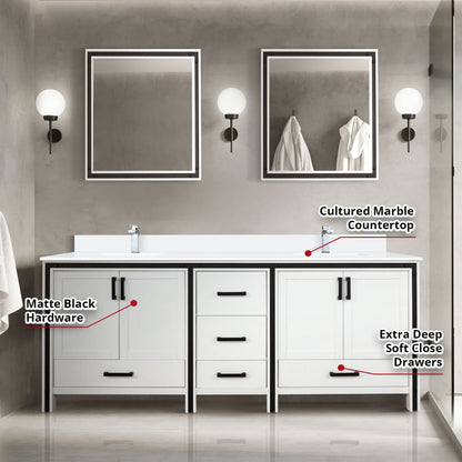 Ziva 80 in W x 22 in D White Double Bath Vanity