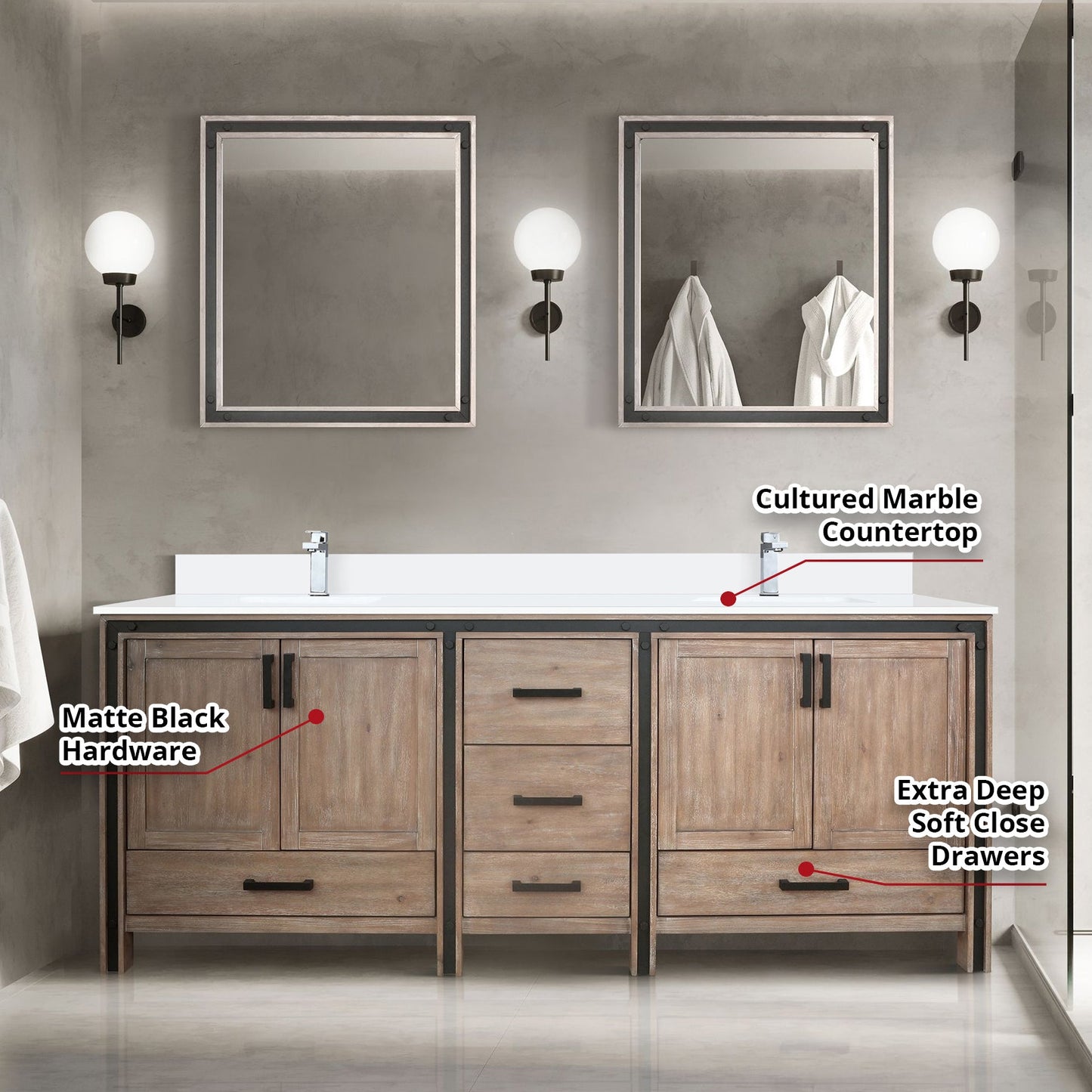 Ziva 80 in W x 22 in D Rustic Barnwood Double Bath Vanity