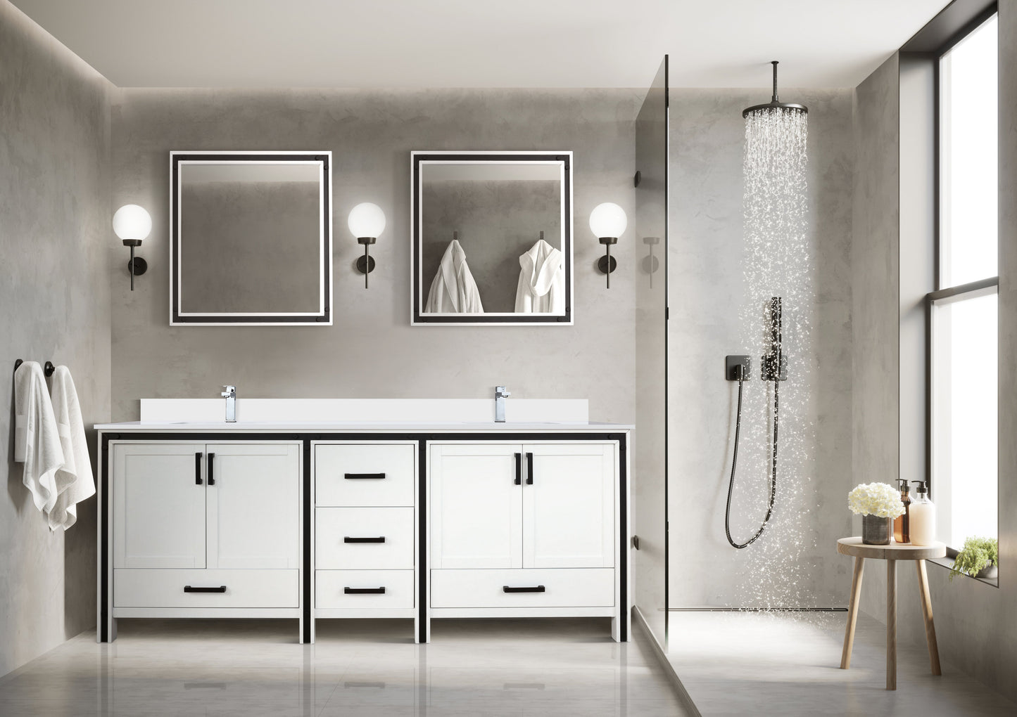 Ziva 84 in W x 22 in D White Double Bath Vanity