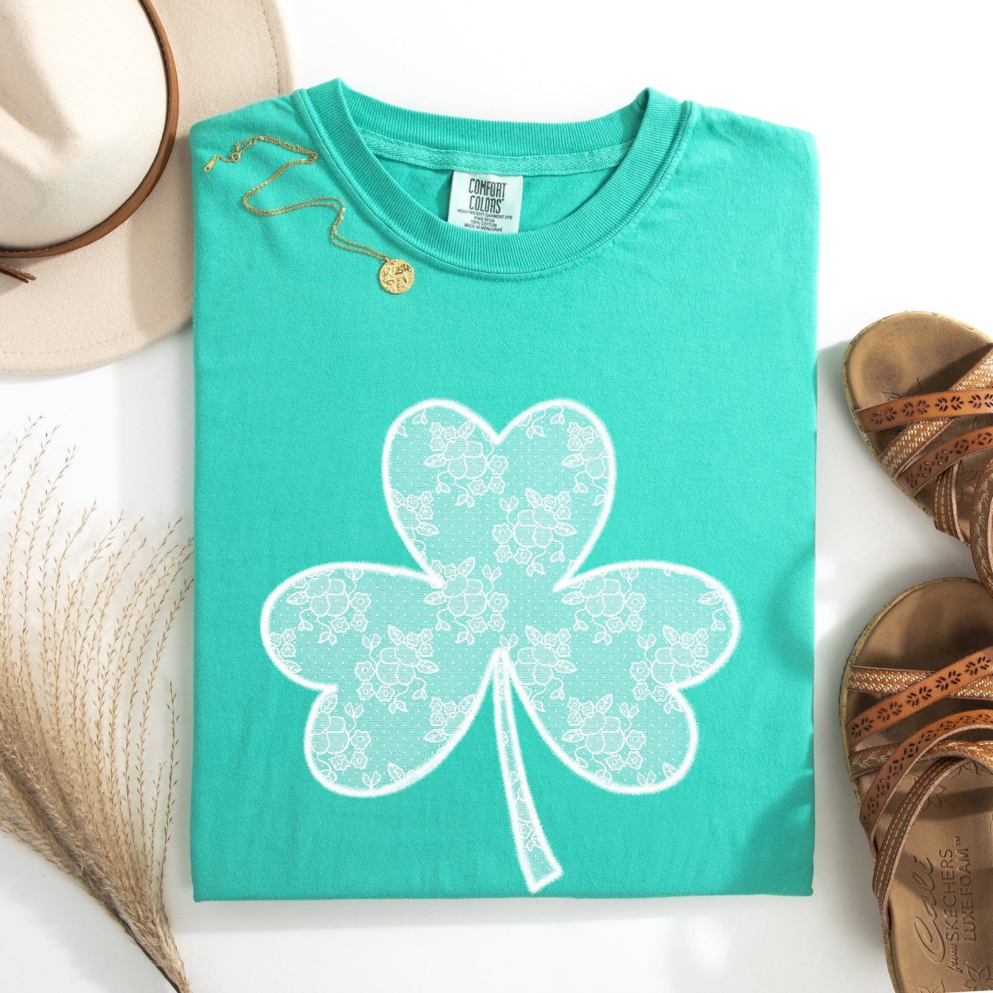 Lace, Coquette, Shamrock, Clover, St Patrick's Day, Shamrock, Clover, Lucky, Leprechaun Tshirt Comfort Colors T-Shirt
