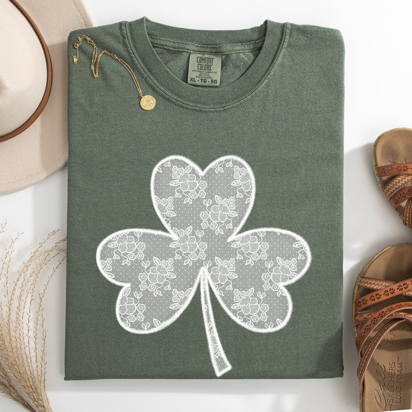 Lace, Coquette, Shamrock, Clover, St Patrick's Day, Shamrock, Clover, Lucky, Leprechaun Tshirt Comfort Colors T-Shirt