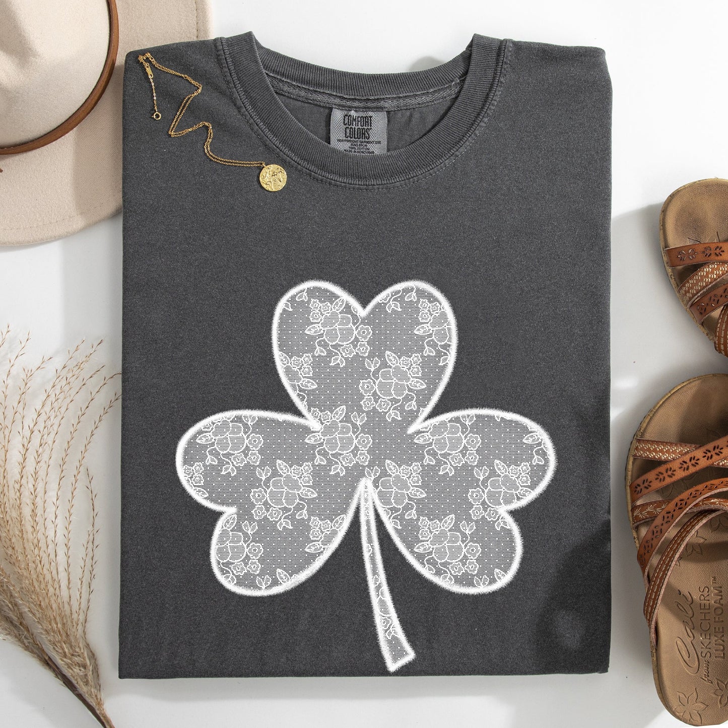 Lace, Coquette, Shamrock, Clover, St Patrick's Day, Shamrock, Clover, Lucky, Leprechaun Tshirt Comfort Colors T-Shirt