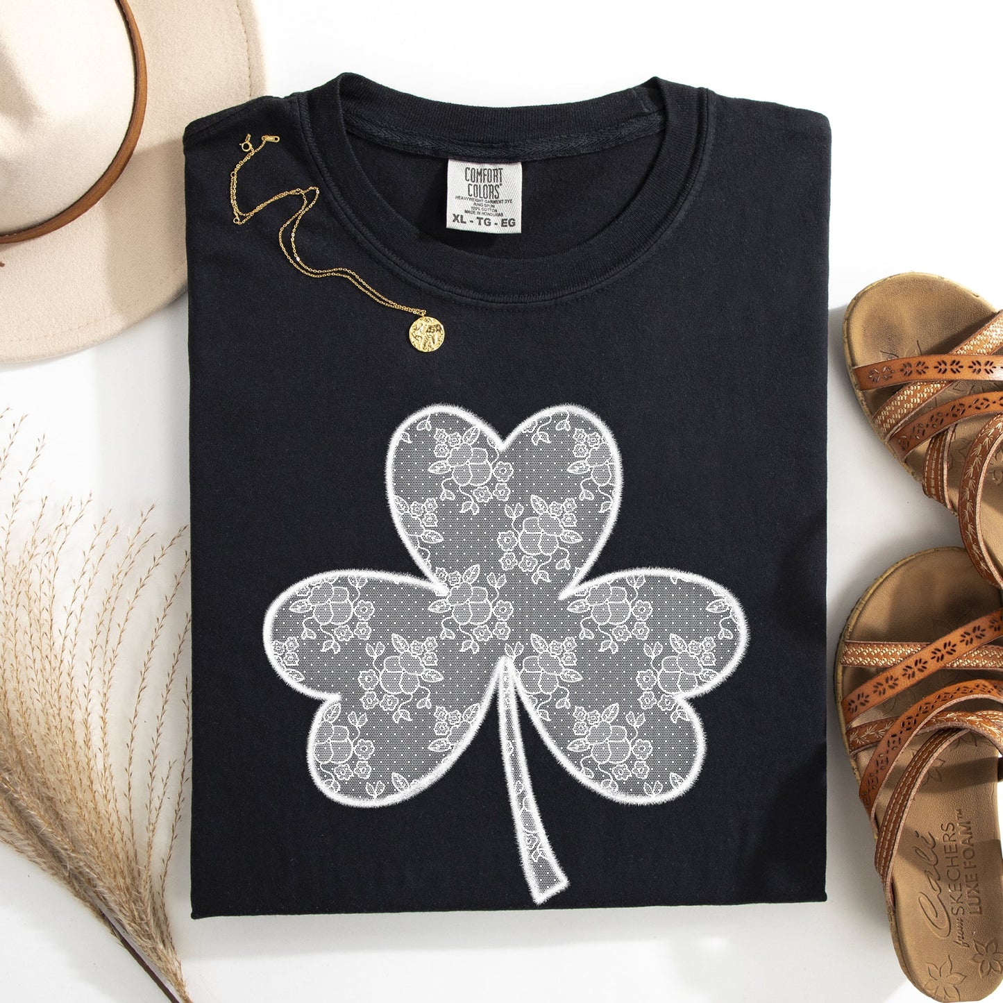 Lace, Coquette, Shamrock, Clover, St Patrick's Day, Shamrock, Clover, Lucky, Leprechaun Tshirt Comfort Colors T-Shirt