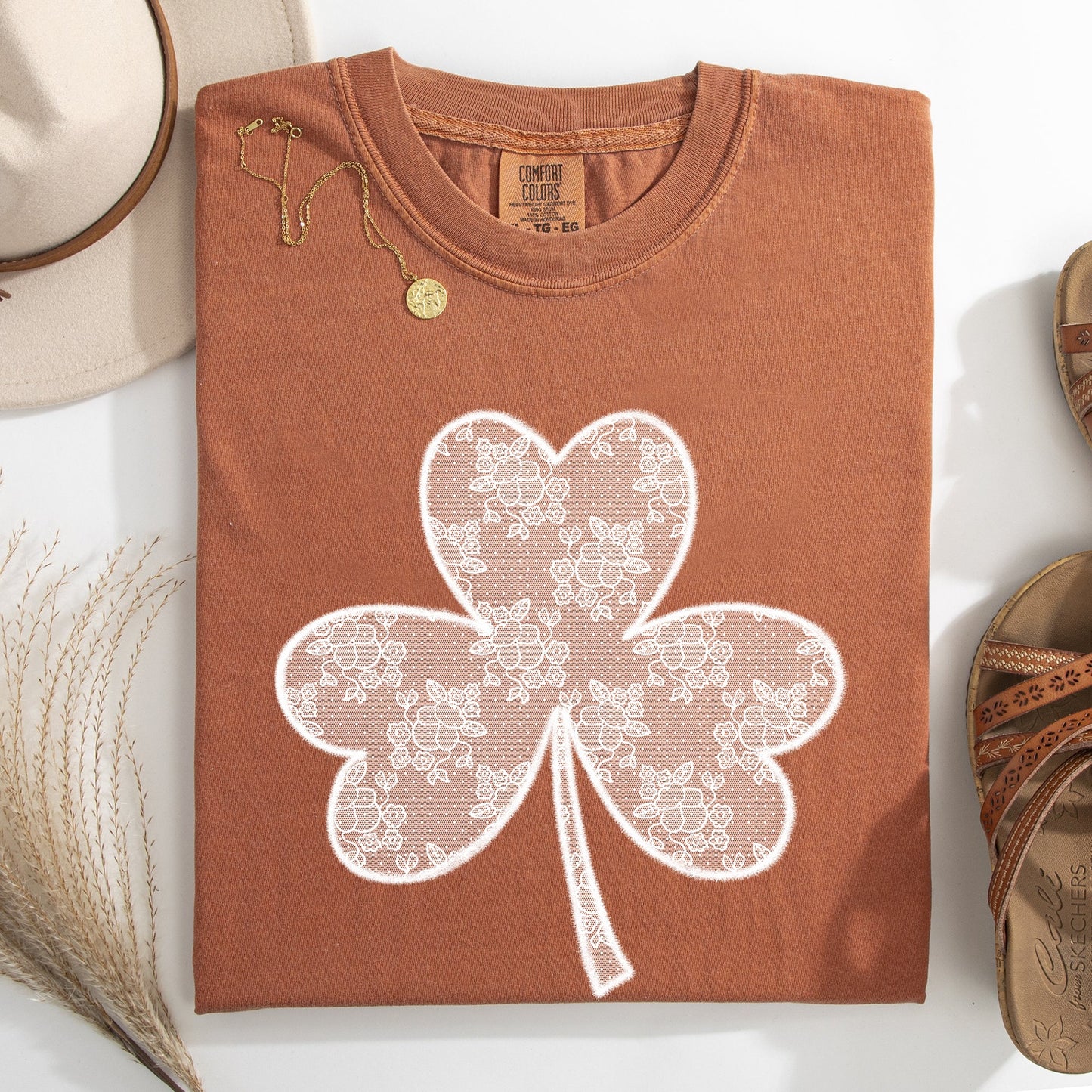 Lace, Coquette, Shamrock, Clover, St Patrick's Day, Shamrock, Clover, Lucky, Leprechaun Tshirt Comfort Colors T-Shirt