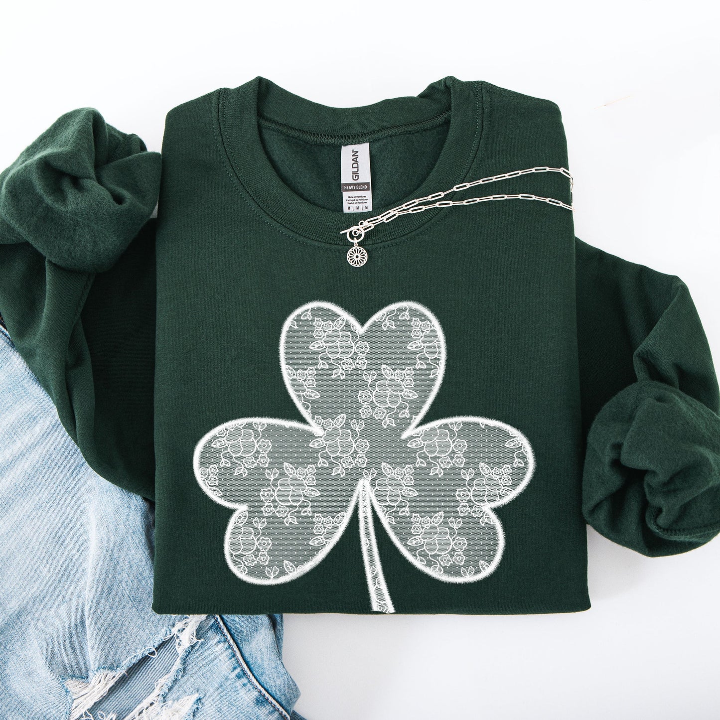 Lace, Coquette, Shamrock, St Patrick's Day, Shamrock, Clover, Lucky, Leprechaun Sweatshirt