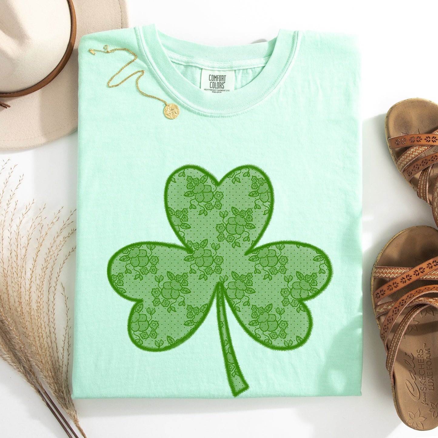 Lace, Coquette, Shamrock, Clover, St Patrick's Day, Shamrock, Clover, Lucky, Leprechaun Tshirt Comfort Colors T-Shirt