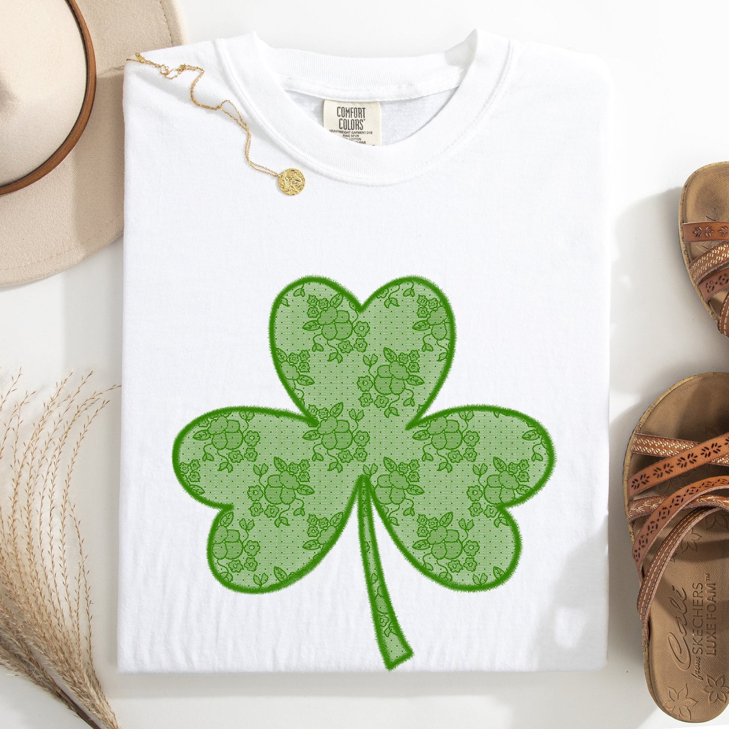 Lace, Coquette, Shamrock, Clover, St Patrick's Day, Shamrock, Clover, Lucky, Leprechaun Tshirt Comfort Colors T-Shirt