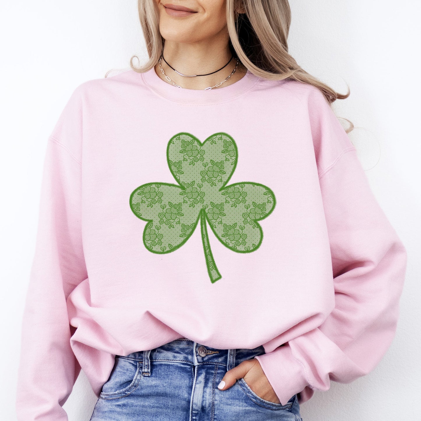 Lace, Coquette, Shamrock, St Patrick's Day, Shamrock, Clover, Lucky, Leprechaun Sweatshirt
