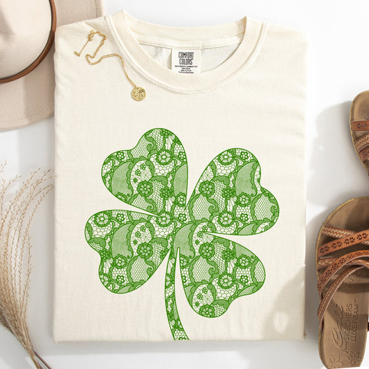 Lace, Coquette, Shamrock, St Patrick's Day, Shamrock, Clover, Lucky, Leprechaun Tshirt Comfort Colors T-Shirt