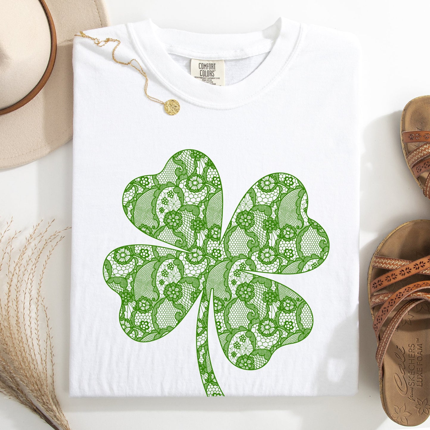 Lace, Coquette, Shamrock, St Patrick's Day, Shamrock, Clover, Lucky, Leprechaun Tshirt Comfort Colors T-Shirt