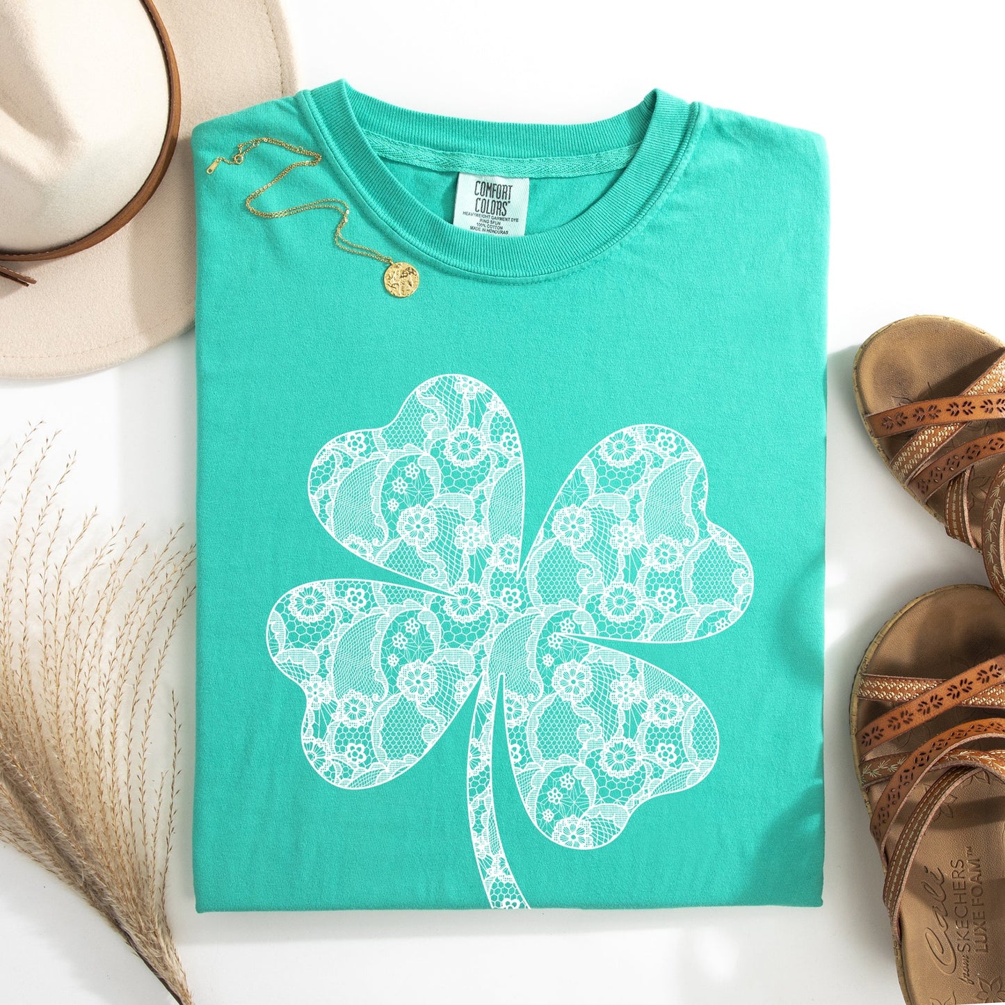 Lace, Coquette, Shamrock, St Patrick's Day, Shamrock, Clover, Lucky, Leprechaun Tshirt Comfort Colors T-Shirt
