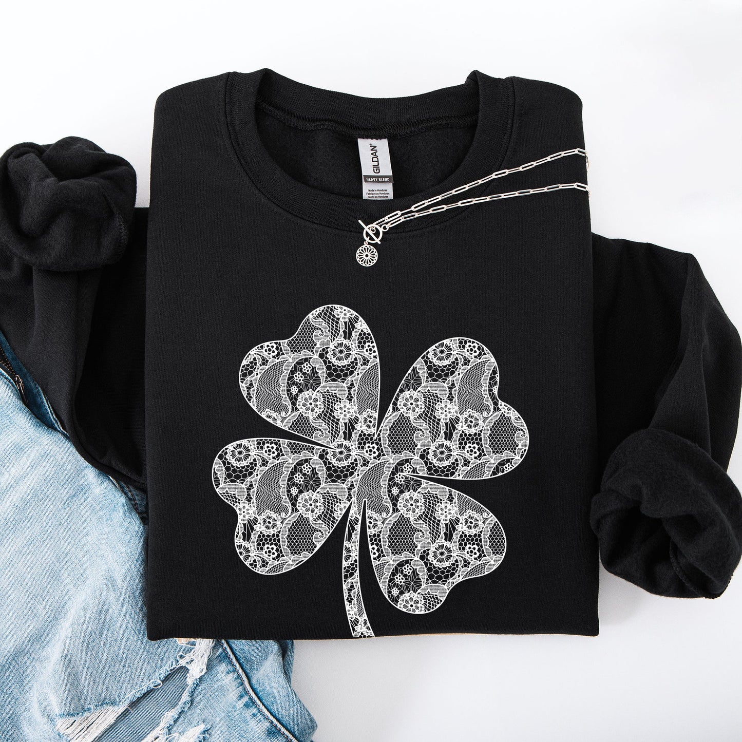 Lace, Coquette, Shamrock, St Patrick's Day, Clover, Lucky, Leprechaun Sweatshirt
