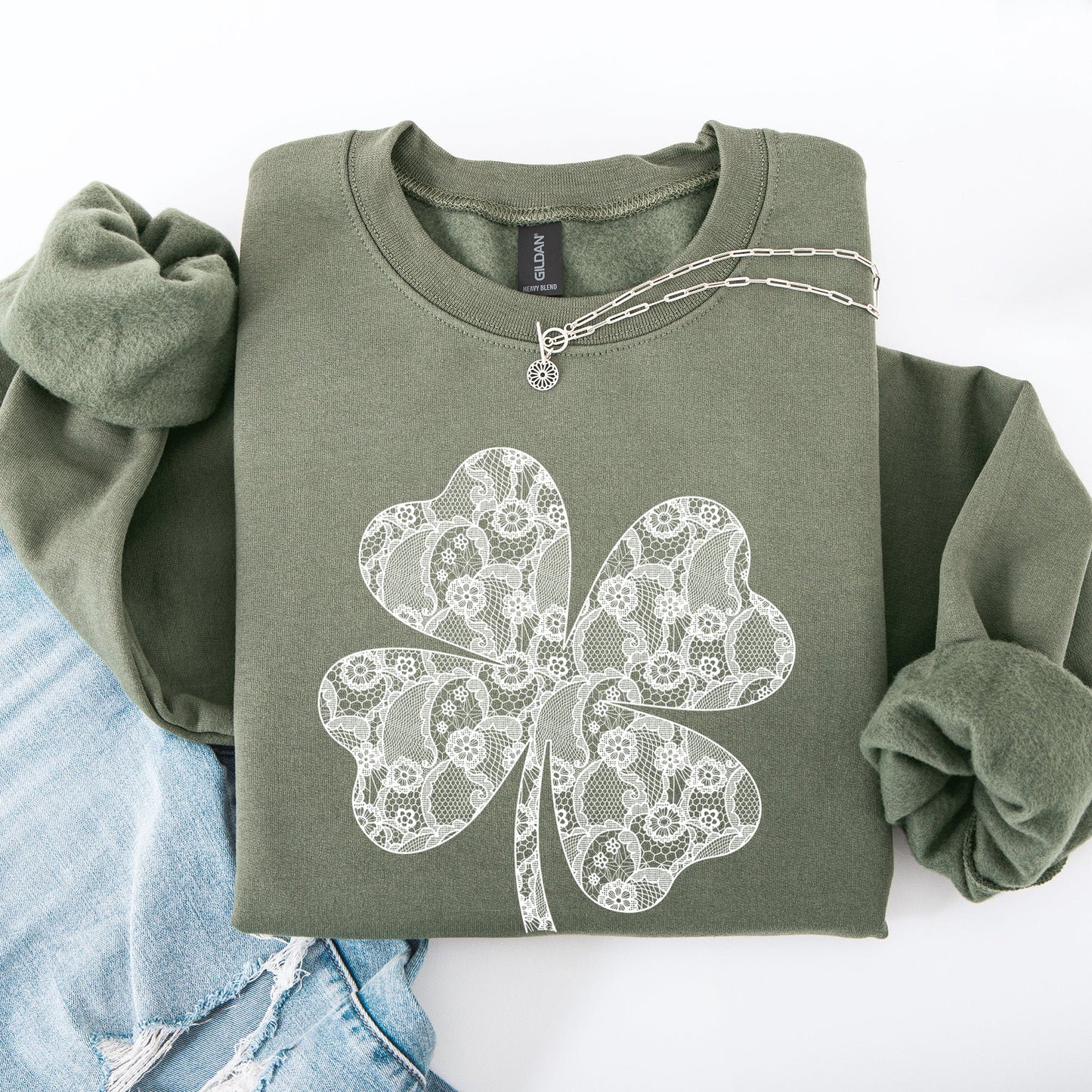 Lace, Coquette, Shamrock, St Patrick's Day, Clover, Lucky, Leprechaun Sweatshirt