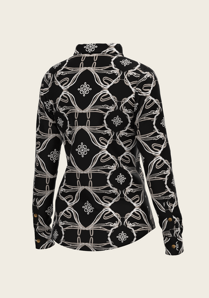Roped Bridles on Black Ladies Button Shirt