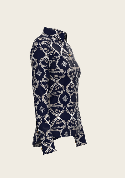 Roped Bridles on Navy Ladies Button Shirt