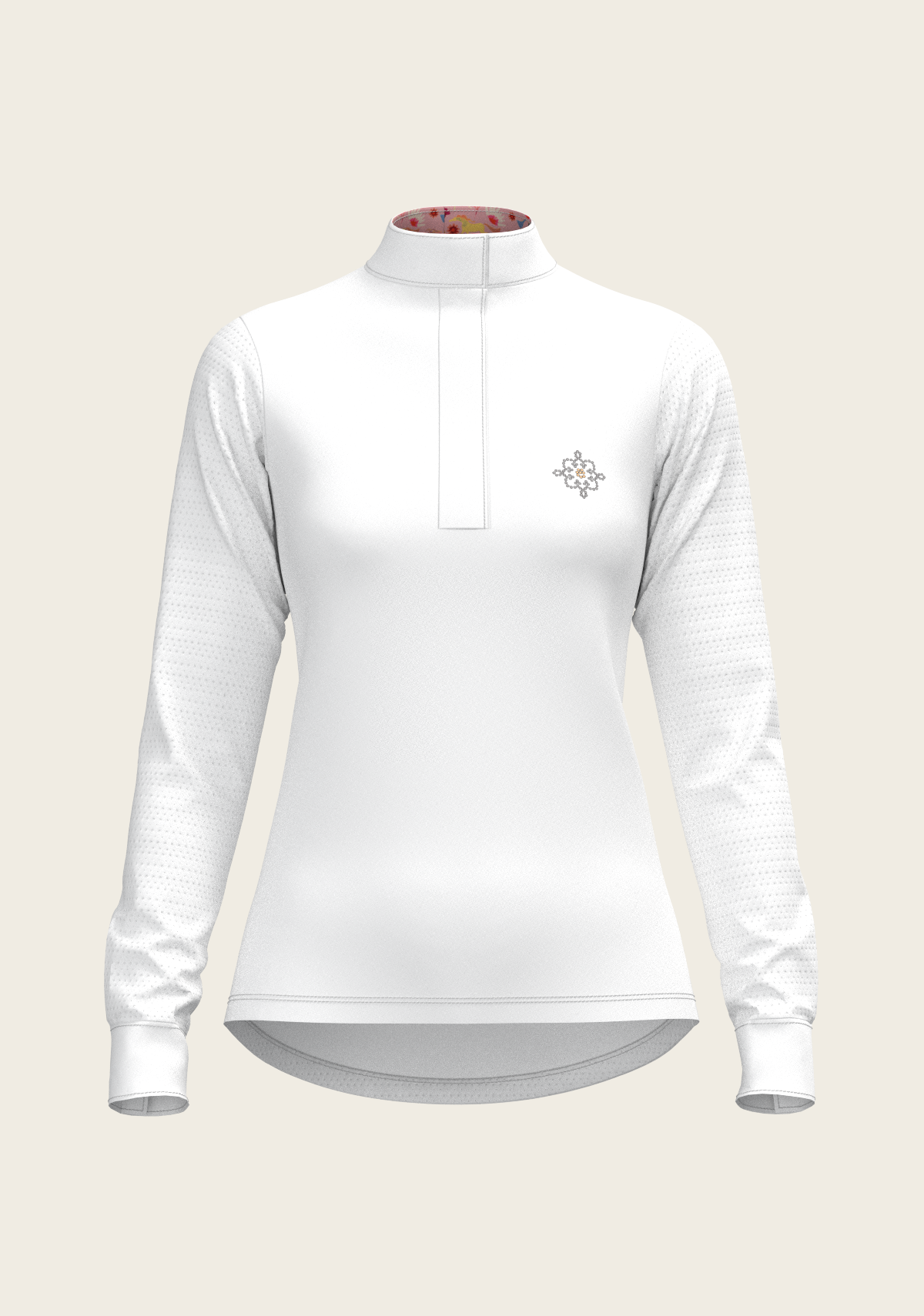 White with Bouquet on Rose Inner Details Long Sleeve Show Shirt