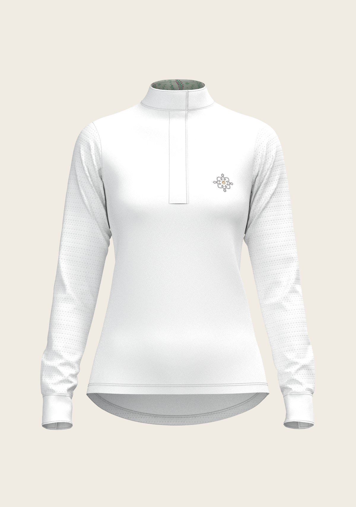  White with Rosettes in Lime Green Inner Details Long Sleeve Show Shirt