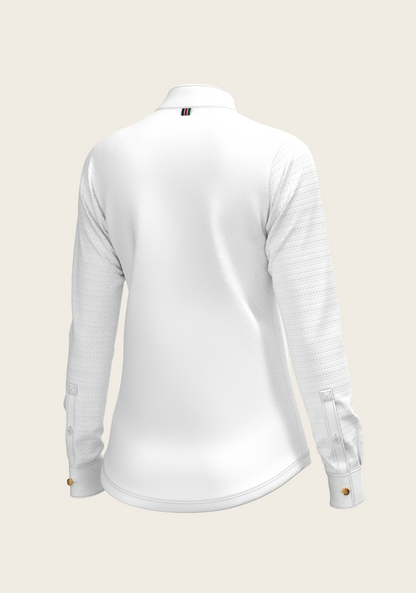 White with Rosettes in Lime Green Inner Details Long Sleeve Show Shirt