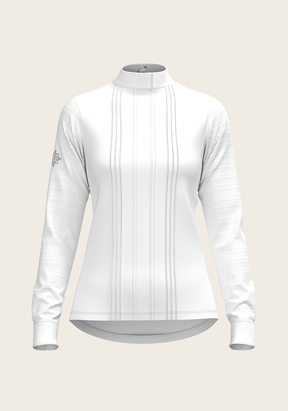  White with Grey Stripes Pleated Long Sleeve Show Shirt