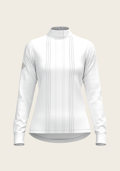  White with Grey Stripes Pleated Long Sleeve Show Shirt