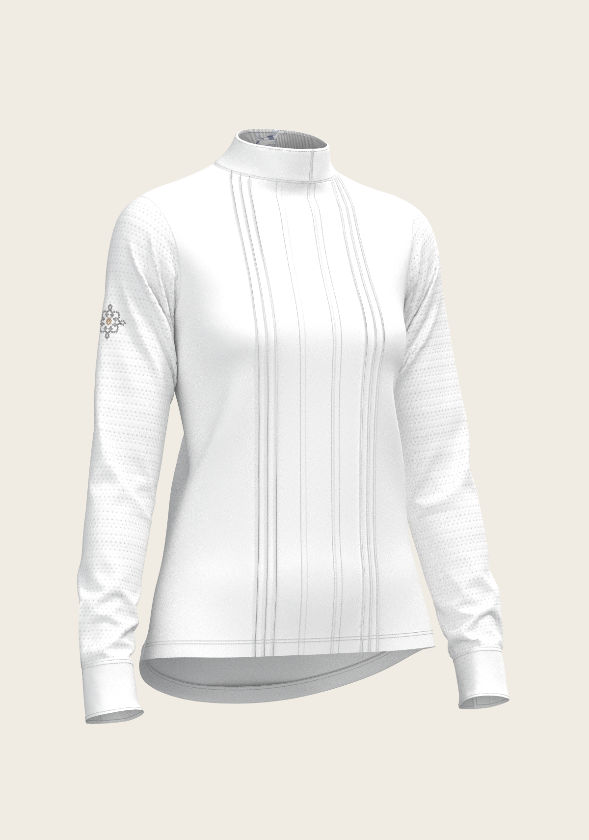  White with Grey Stripes Pleated Long Sleeve Show Shirt