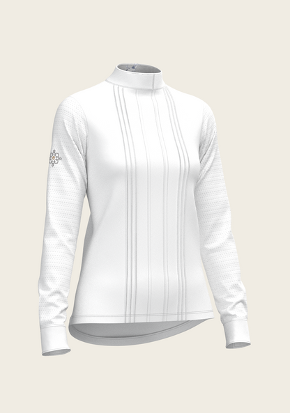  White with Grey Stripes Pleated Long Sleeve Show Shirt