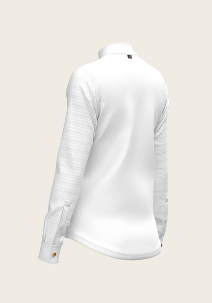  White with Grey Stripes Pleated Long Sleeve Show Shirt