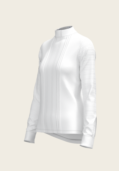  White with Grey Stripes Pleated Long Sleeve Show Shirt