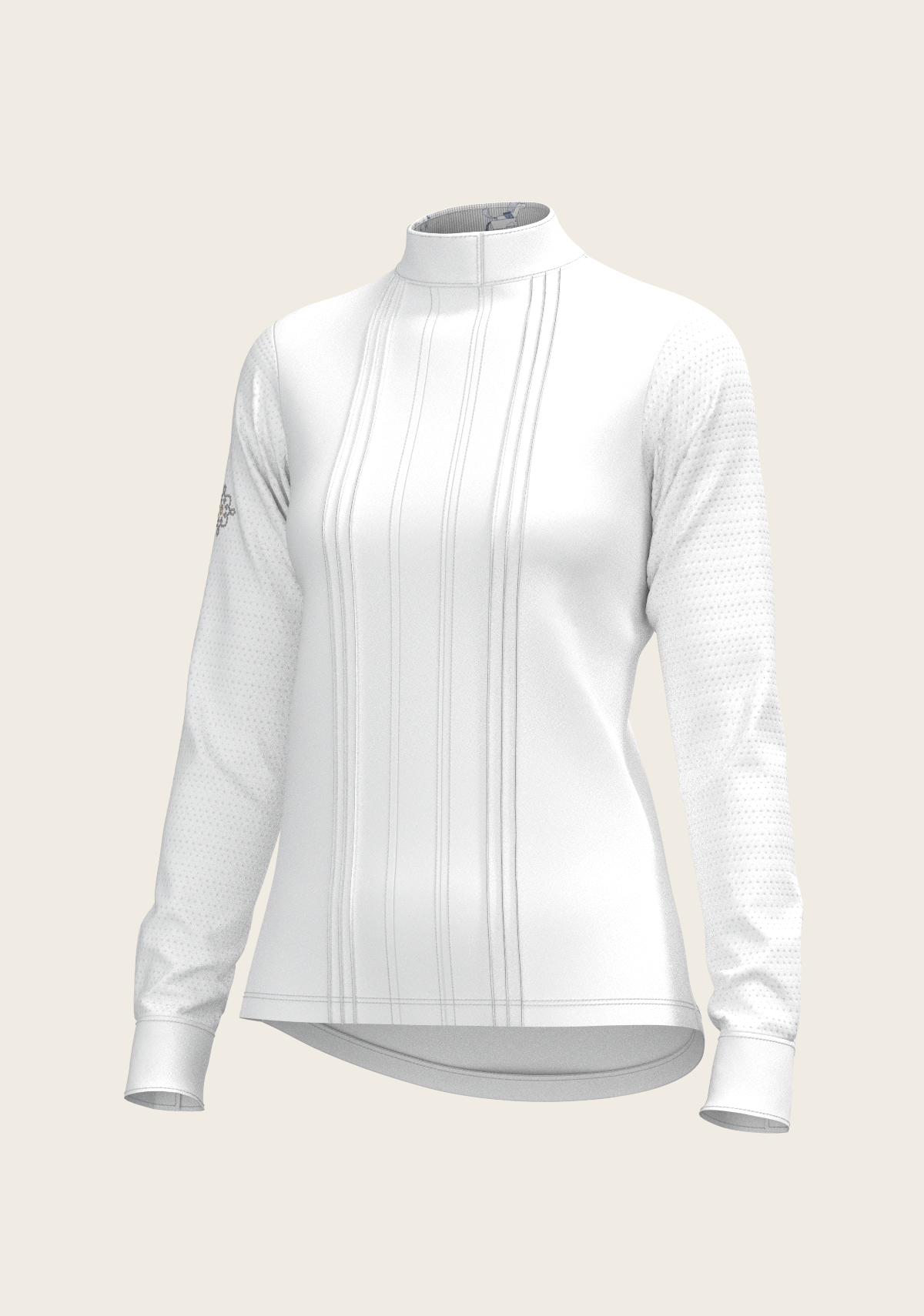  White with Grey Stripes Pleated Long Sleeve Show Shirt