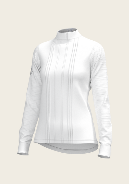  White with Grey Stripes Pleated Long Sleeve Show Shirt