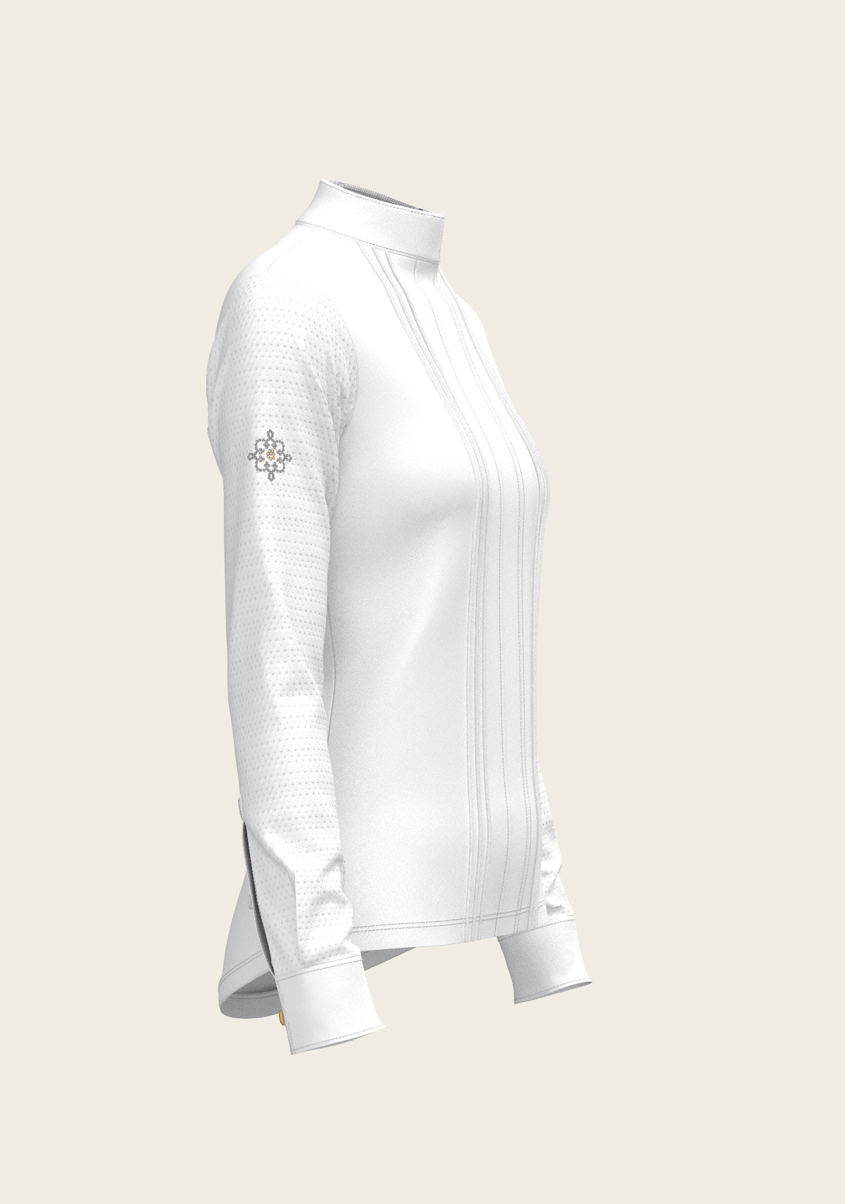  White with Grey Stripes Pleated Long Sleeve Show Shirt