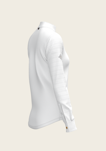 White with Grey Stripes Pleated Long Sleeve Show Shirt