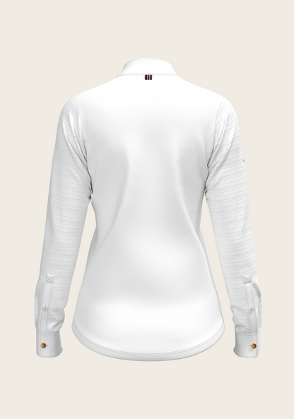  White with Grey Stripes Pleated Long Sleeve Show Shirt