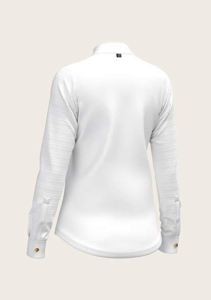  White with Grey Stripes Pleated Long Sleeve Show Shirt