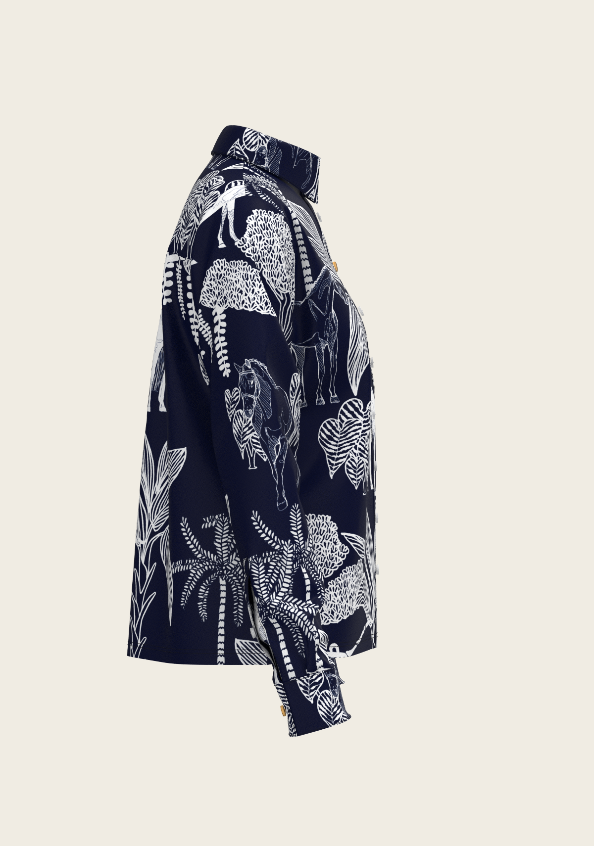  Island Horses on Navy Loose Fitting Button Shirt