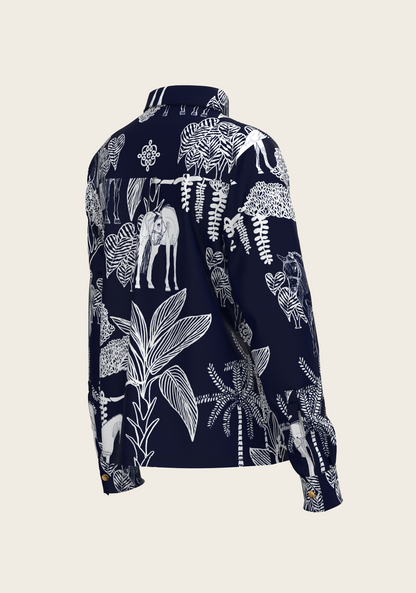  Island Horses on Navy Loose Fitting Button Shirt