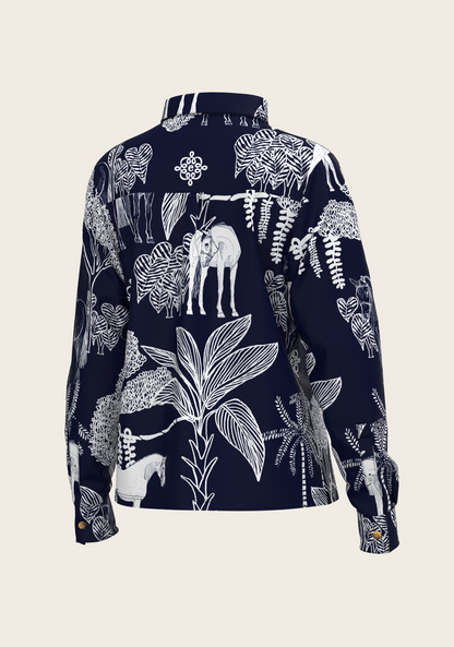  Island Horses on Navy Loose Fitting Button Shirt