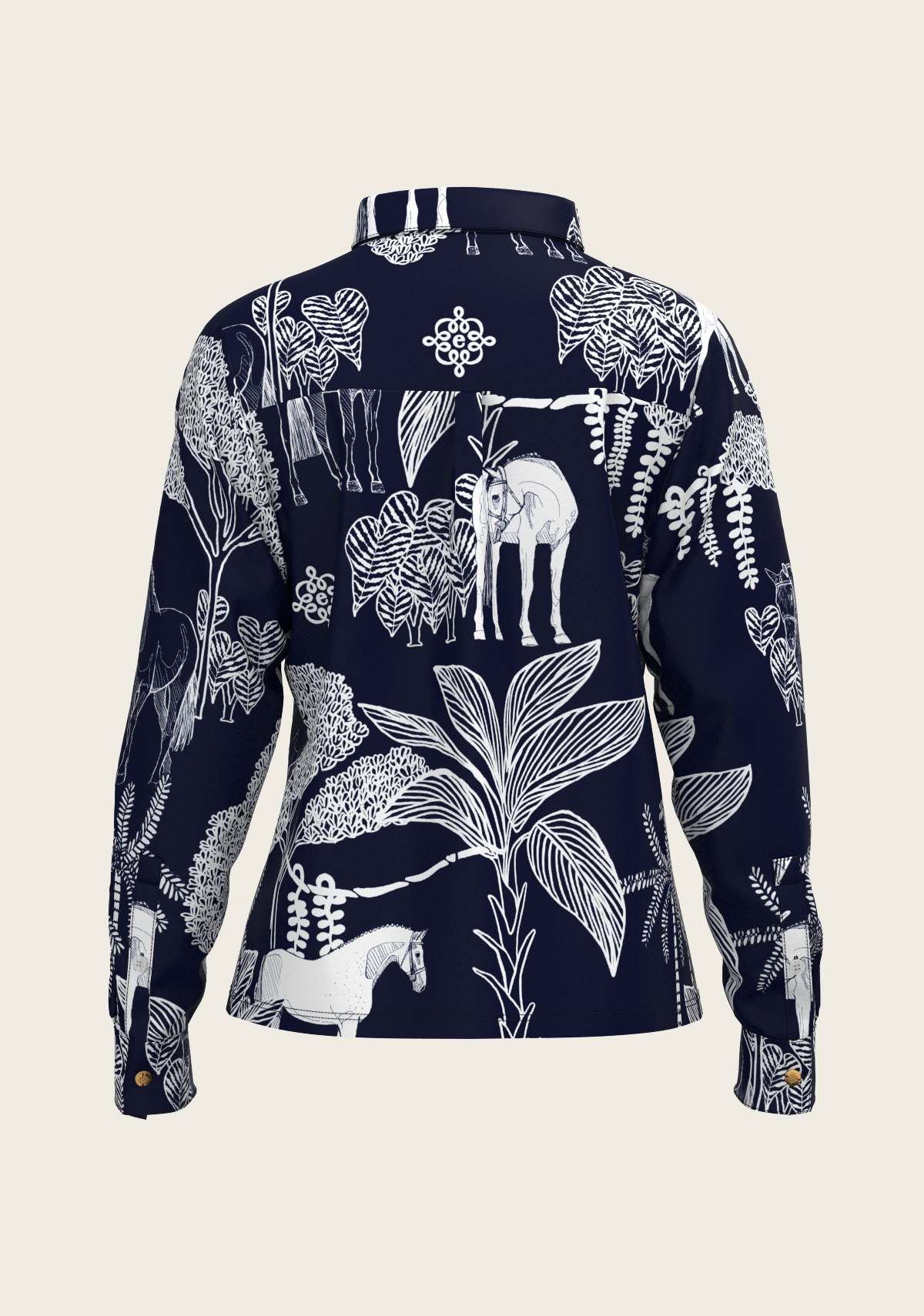  Island Horses on Navy Loose Fitting Button Shirt