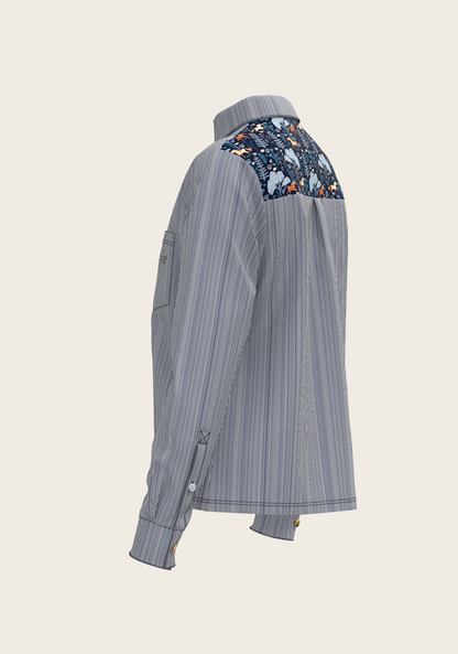  Stripes on Navy Loose Fitting Button Shirt