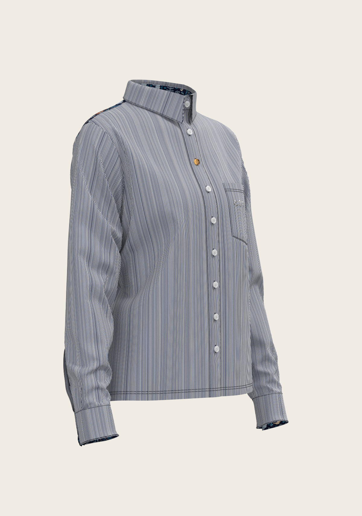  Stripes on Navy Loose Fitting Button Shirt