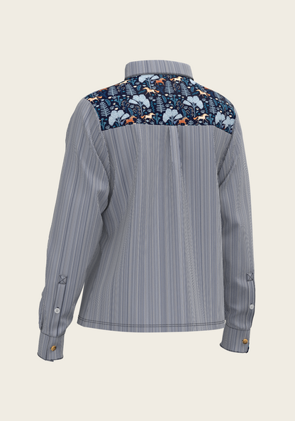  Stripes on Navy Loose Fitting Button Shirt
