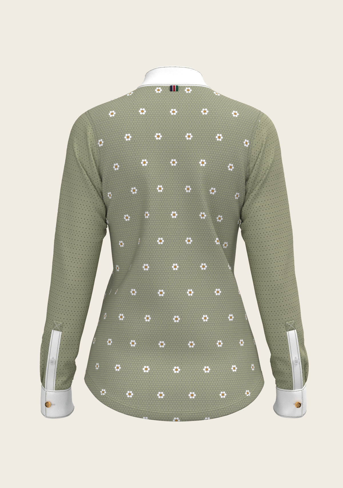 Mosaic Daises in Olive Short Pleated Long Sleeve Show Shirt
