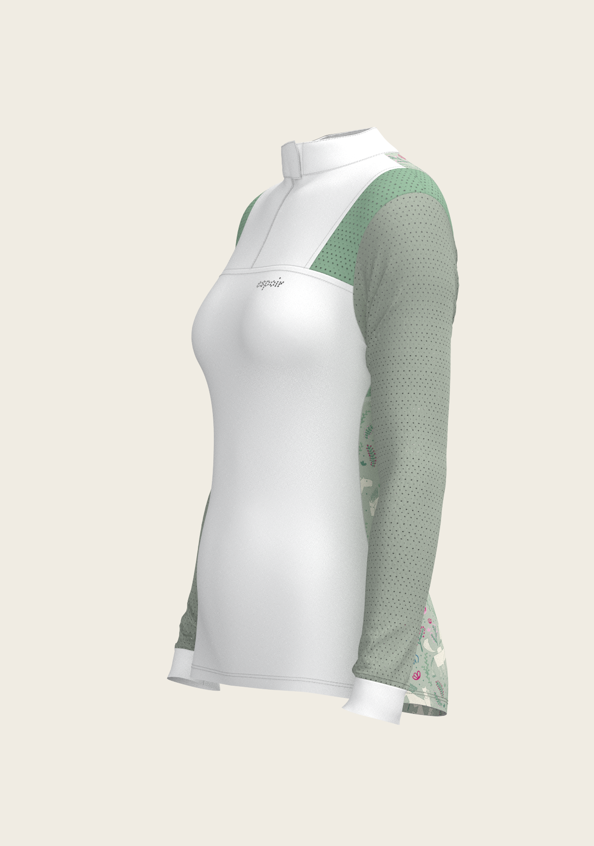 White with Rosettes in Lime Green Long Sleeve Sport Show Shirt