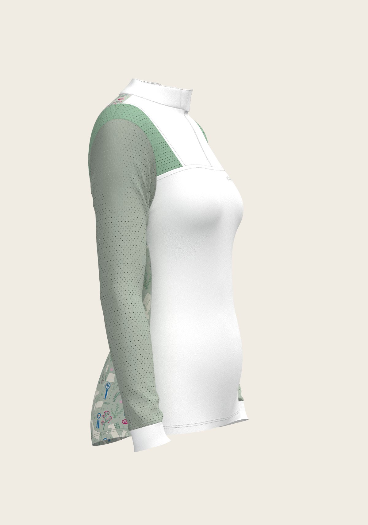  White with Rosettes in Lime Green Long Sleeve Sport Show Shirt