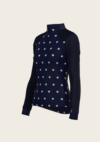 Mosaic Daises in Navy Long Sleeve Sport Sun Shirt