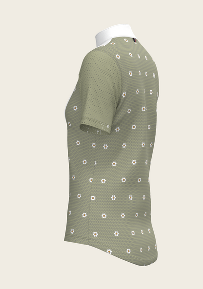 Mosaic Daises in Olive Short Pleated Short Sleeve Show Shirt