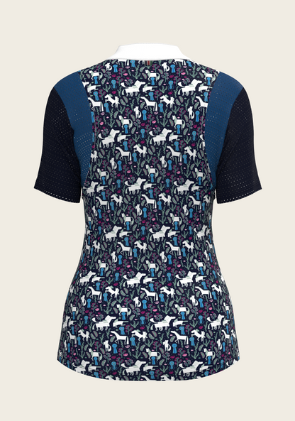  White with Navy & Royal Blue Short Sleeve Sport Show Shirt