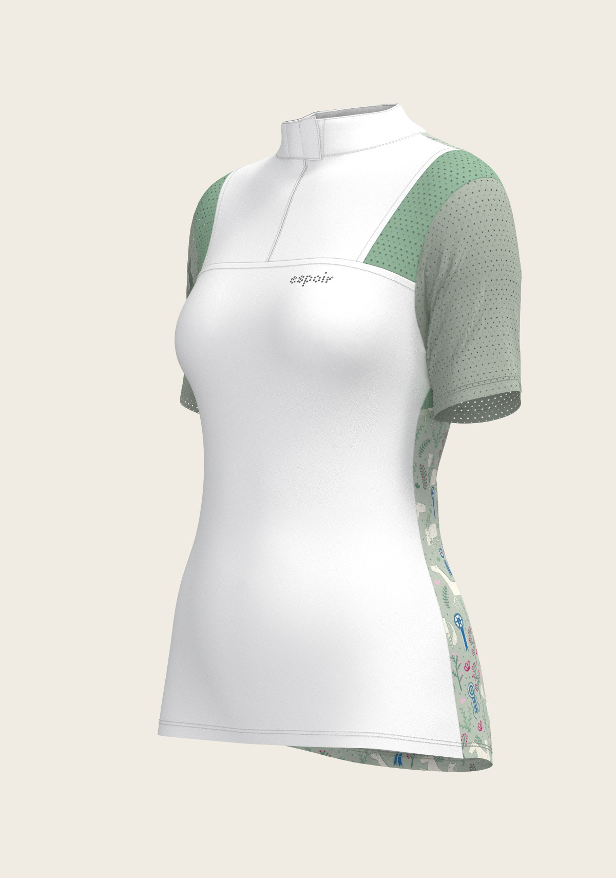  White with Rosettes in Lime Green Short Sleeve Sport Show Shirt